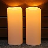NURADA Large Outdoor Solar Candles Waterproof - 12" x 5" Rechargeable Solar Powered Flameless LED Pillar Flickering Candle for Patio Porch Lanterns Decor - Ivory White Set of 2
