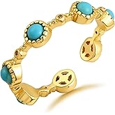 Zikichiky 14K Gold Plated Turquoise Open Ring Boho Dainty Adjustable Rings for Women Turquoise Jewelry
