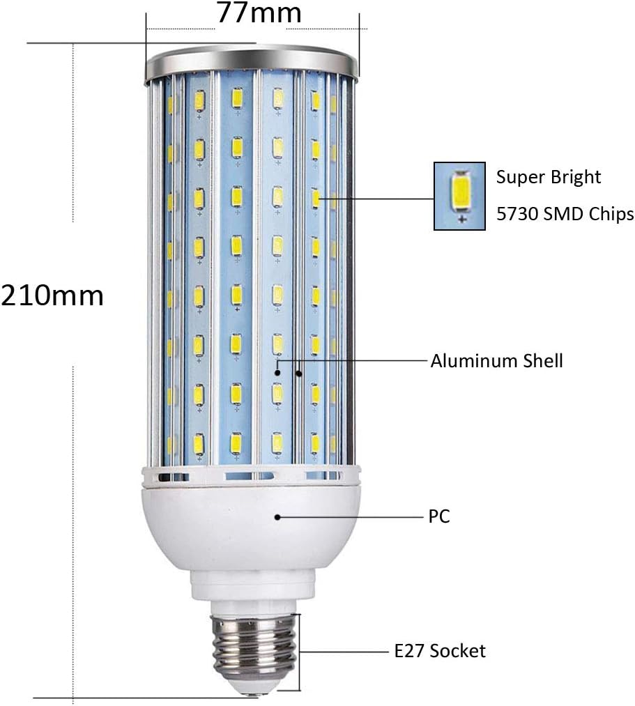 YAKAiYAL 40W E27 Studio LED Corn Light Bulbs Daylight 5500K Screw ES Lighting Fixture Aluminum Shell for Photography Video - Image 4