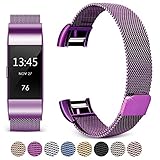 Hotodeal for Fitbit Charge 2 Bands, Band Milanese Loop Stainless Steel Magnet Metal Replacement Bracelet Strap, Wristbands Accessories for Women Men, Purple