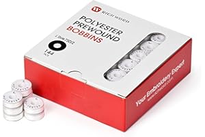 POOLIN Richword Prewound Bobbins, White Cardboard Sided 144pcs Size L(SA155), 75D/2(60WT) Polyester Bobbin Thread for Commercial Multi Needles Embroidery Machine, 120 Yards
