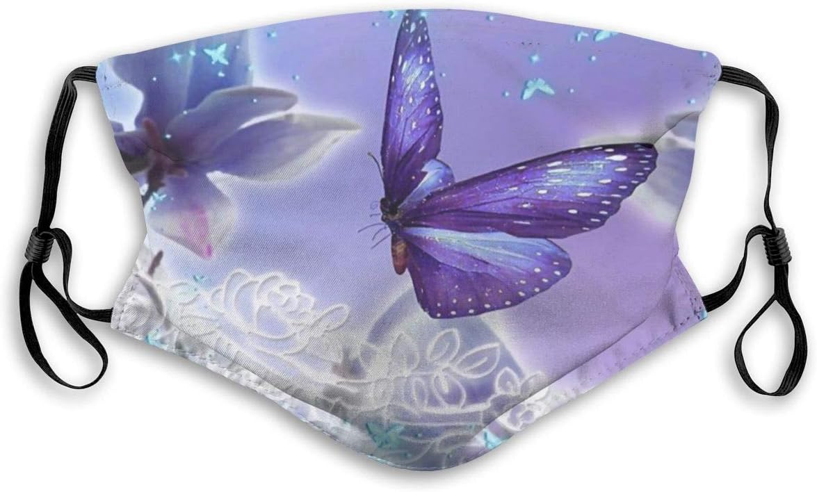 GOLLEY Fillter Face Cloth for Women Blue Purple Butterflies Reusable Cold Mouth Dustproof Ear Loops for Running Double Protection