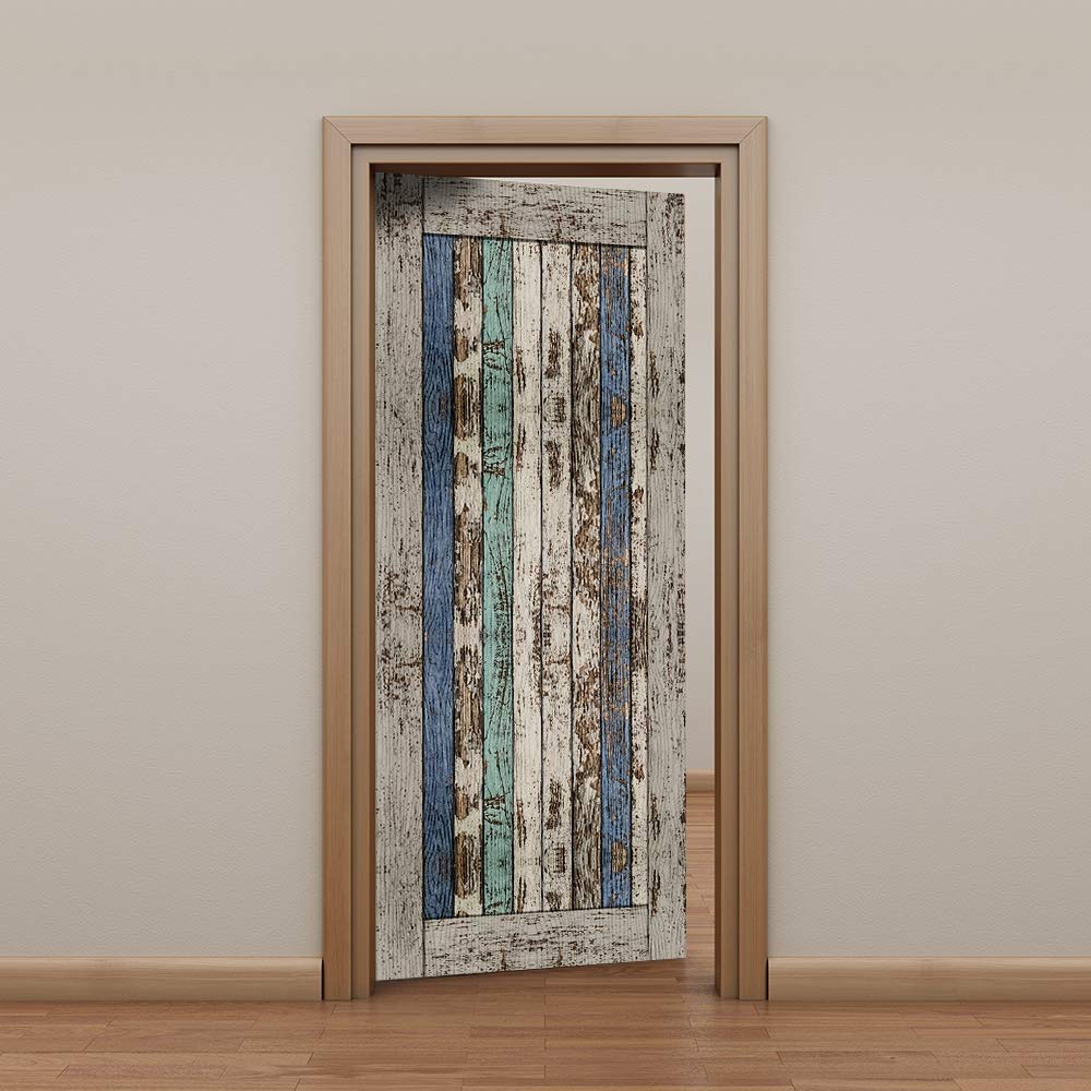 Alwayspon Modern Art Woodern 3D Door Sticker, Peel and Stick Removable Vinyl Door Decals for Home Decor, 32.3x78.7(82x200cm), 2 Pcs Set