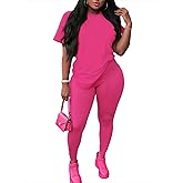 Nimsruc Women 2 Piece Outfits Summer Lounge Set Matching Jogger Sets Short Sleeve Tracksuit Loungewear Sweatsuits