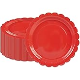 BOKFJBP 50Pcs Red Paper Plates-Disposable 7” Red Scalloped Dessert Plates Birthday Dinnerware Set Party Supplies for Birthday Wedding Baby Shower Holiday Valentine's Day Outdoor Table Decor