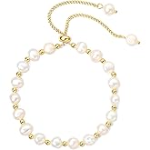 18K Gold Plated Pearl Bracelet Baroque Culture Gold Charm Bracelets for Women Adjustable Fashion Charm Dainty Handmade Jewelry Gifts for Friends, Wives, or Mothers