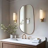 ANDY STAR Bronze Bathroom Mirror, 24"x36" Oil Bronze Asymmetrical Wall Mirror in Stainless Steel Metal Frame, Unique Vanity M