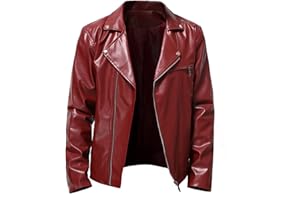 hlysgo Leather Jackets for Men, Faux Leather Bomber Jacket Men Motorcycle Lapel Zipper Up Slim Fit Biker Coat Outwear