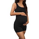 AIBIANOCEL Women's Maternity Bodysuit Pregnancy Shapewear Sleeveless Tank Top Shorts Ribbed Romper Jumpsuit