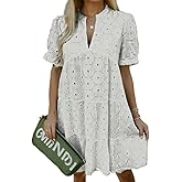 Flamingals Eyelet Dress for Women Embroidery Ruffle Hem Knee Length Casual Dress