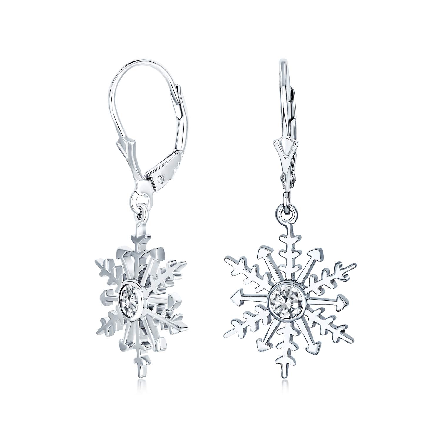 Frozen Winter Holiday Party Christmas Drop Dangle Clear Star Snowflake Earrings for Women Teen .925 Sterling Silver Leverback — image 1