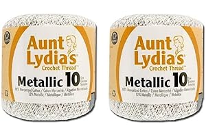 Aunt Lydia's Crochet Cotton Metallic Crochet Thread Size 10 (2 - Pack) (White/Silver)