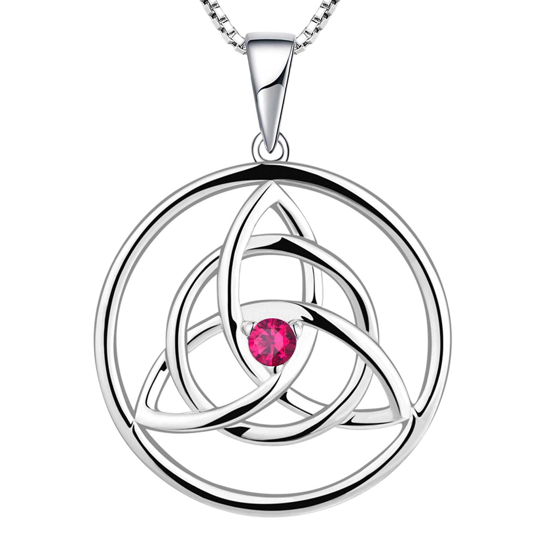 YL Celtic Necklace 925 Sterling Silver July Birthstone Deep Ruby Celtic Knot Pendant Necklace for Women, Chain Length 45+3CM — image 1