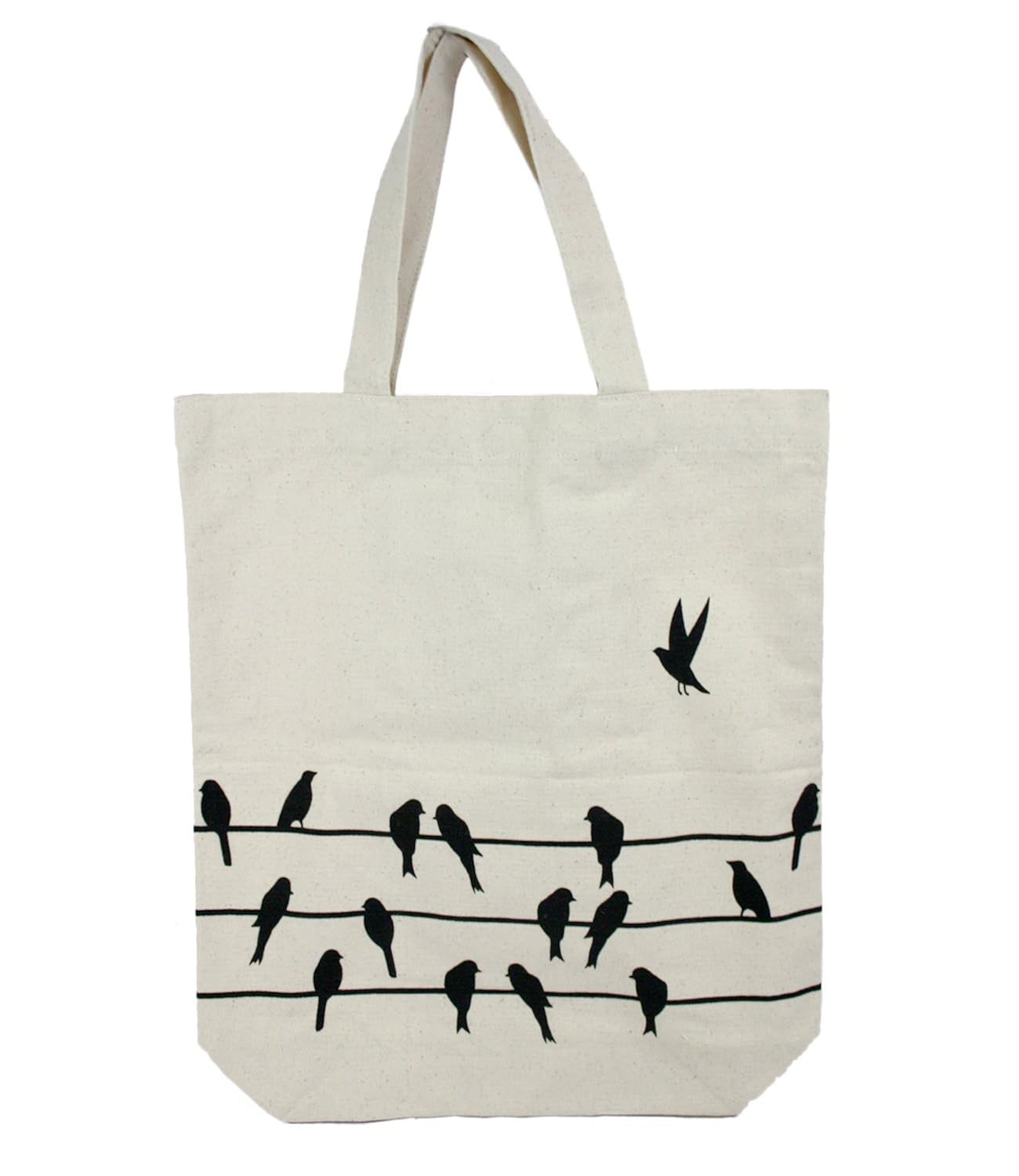 bag end cotton canvas women's 57 reusable heavy duty tote bag(bird silhouette) for shopping, work, weekender, gym, travel and beach(off-white)