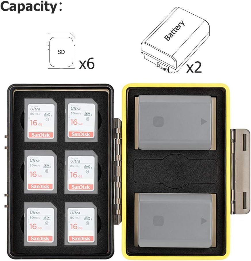 6 Slots SD SDHC SDXC Memory Card Holder Case with 2 Camera Battery Slots for Canon LP-E6 LP-E8 LP-E12 LP-E17 NB-13L Sony NP-FZ100 NP-FW50 NP-BX1 Fujifilm NP-W126 NP-W126S NP-95 Nikon EN-EL15 EN-EL14 - Image 3