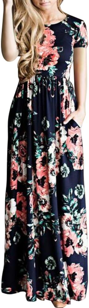 Miss Floral® Womens Short Sleeve Floral Printed Maxi Dress 4 Colour Size 6-16