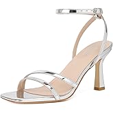 Mostrin Womens Sandals Strappy Heels for Women Ankle Strap Lace Up Square Open Toe Heels Tie Up Stiletto High Heeled Sandals for Prom, Party, Daily Wear