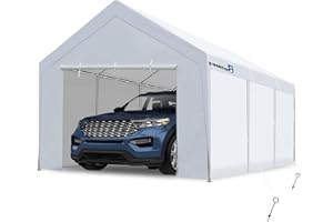 PEAKTOP OUTDOOR 10x20 ft Heavy Duty Carport with Removable Sidewalls, Portable Car Canopy, Garage Tent, Boat Shelter with Reinforced Triangular Beams, White