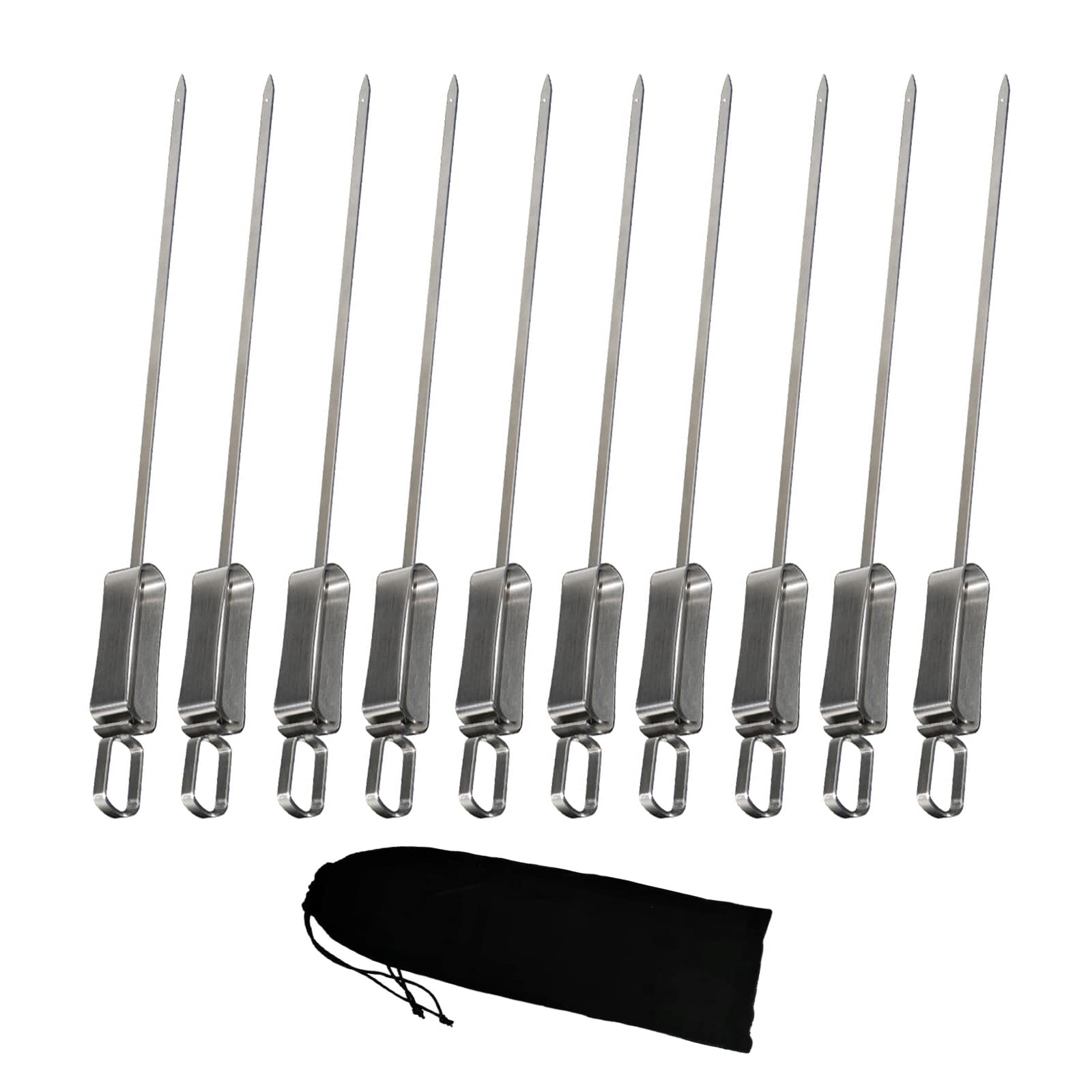 Stainless Steel Barbecue Skewers, Pack of 10 Reusable Kebab Skewers, Barbecue Needle for BBQ, Roast Lamb, Beef, Vegetables, Suitable for Outdoor and Garden Barbecue Parties