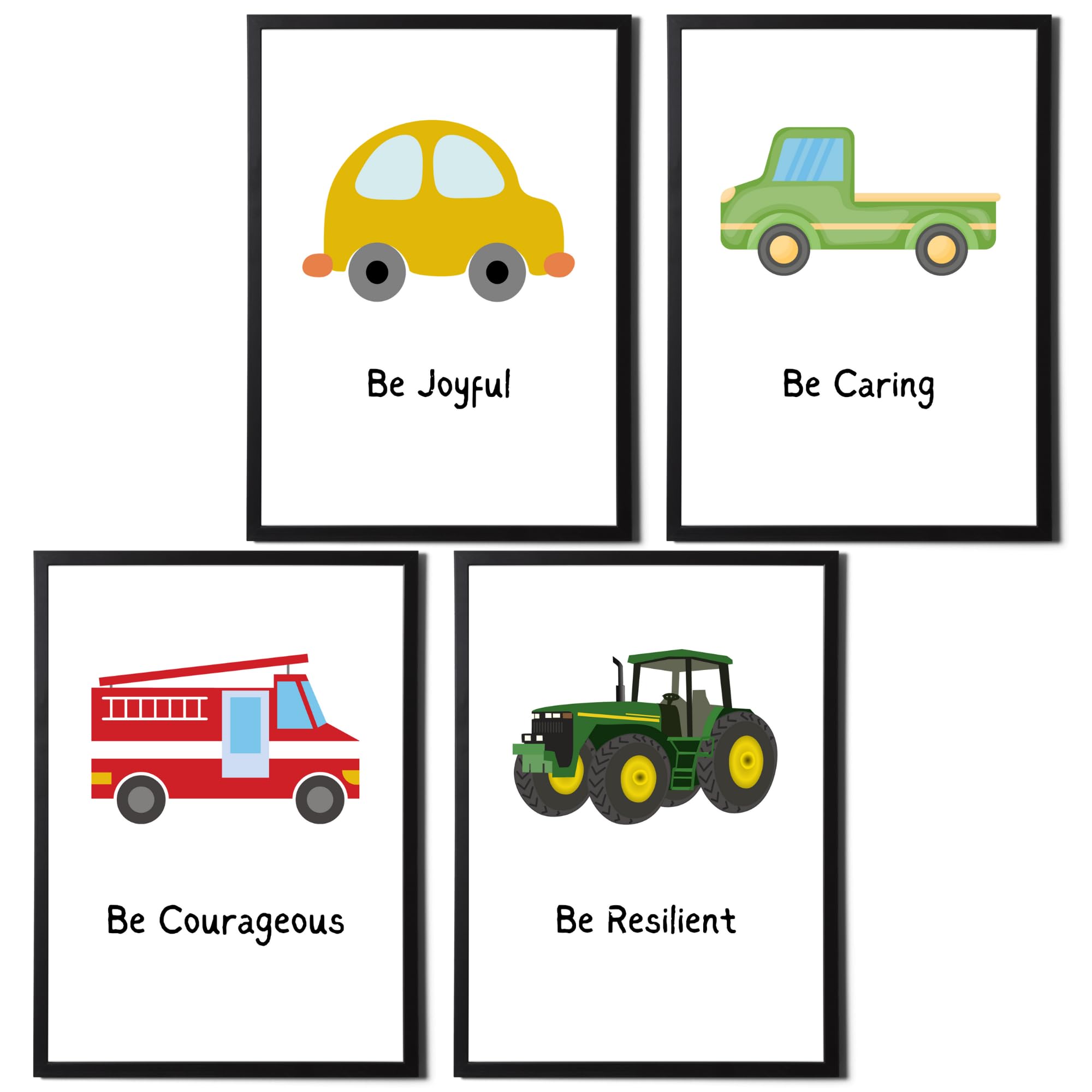State Media Vision Set of 4 Kids Watercolor Prints - Inspiring Affirmations Designs for Children - Vehicle Designs - Kids Bedroom & Nursery Wall Decor - Variety of Sizes (Set 1, A3 Print Only)
