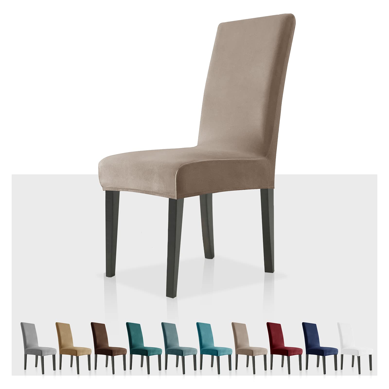 MAXIJIN Stretch Velvet Chair Covers for Dining Chairs Set of 2 Removable Velour Dining Chair Covers Plush Chair Slip Covers for Dining Room,Hotel,Kitchen,Ceremony (Khaki, 2)