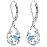 KINGWHYTE Axolotl/Crab/Dolphin/Turtle Earrings for Women 925 Steling Silver Opal Dangle Leverback Earring Cute Animal Drop Earrings Mothers Days Jewelry Gifts for Mum