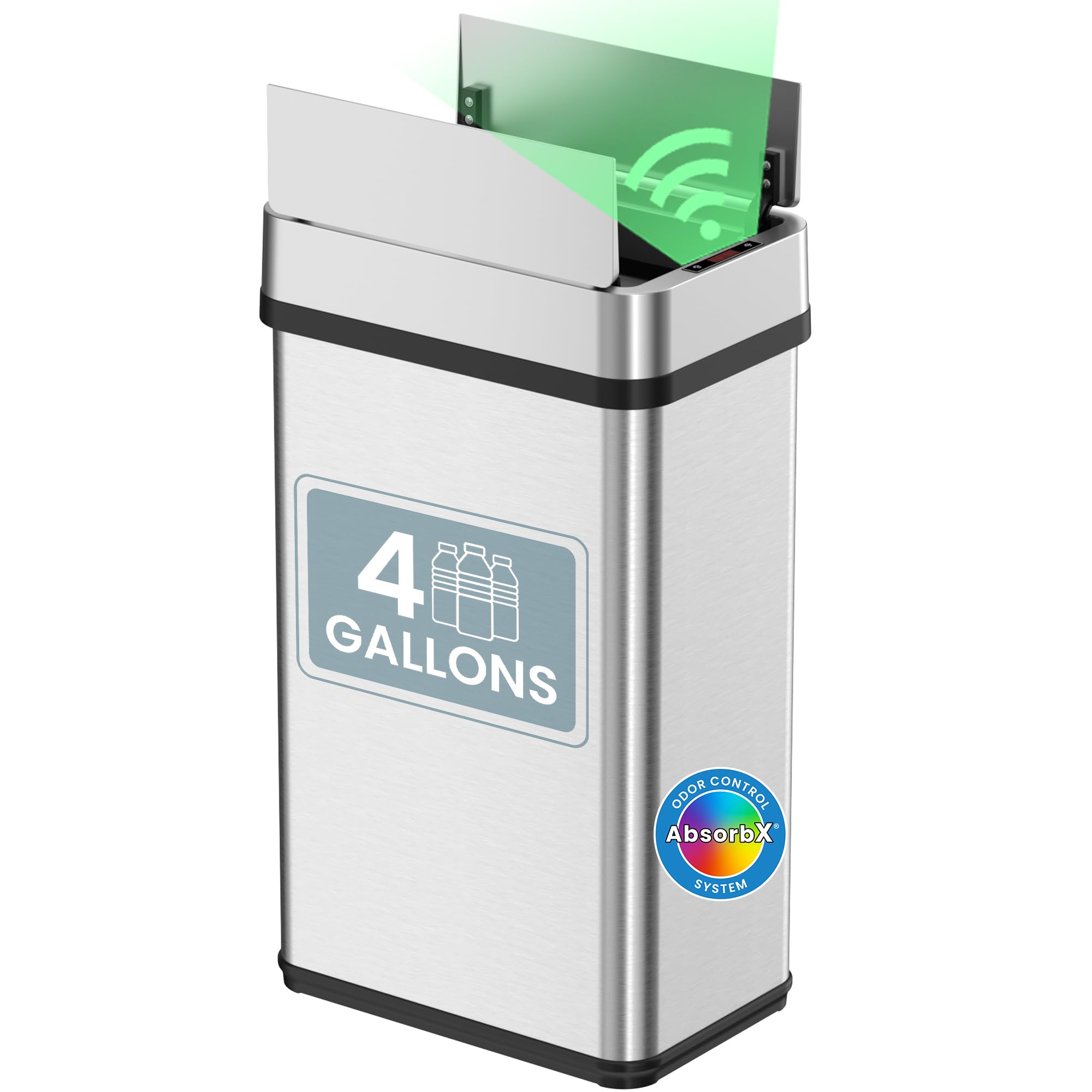 Papelera iTouchless de 4 galones para habitación de niños | Contenedor con sensor de alas abiertas | Plata