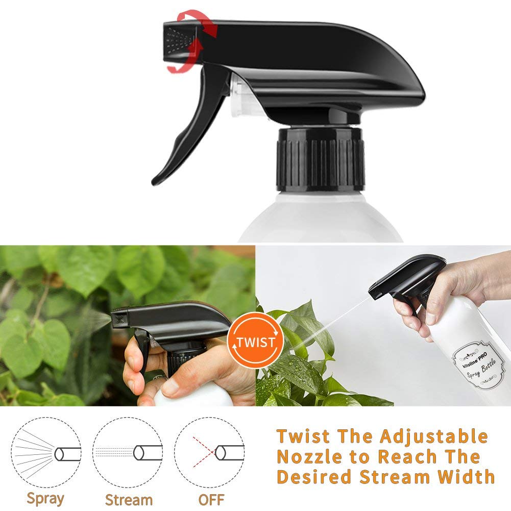 Kiloline Empty PET Plastic Spray Bottles (2-Pack) Refillable 17oz.Black Trigger Sprayer w/Mist/Stream/Off Settings Leakage-proof: Beauty