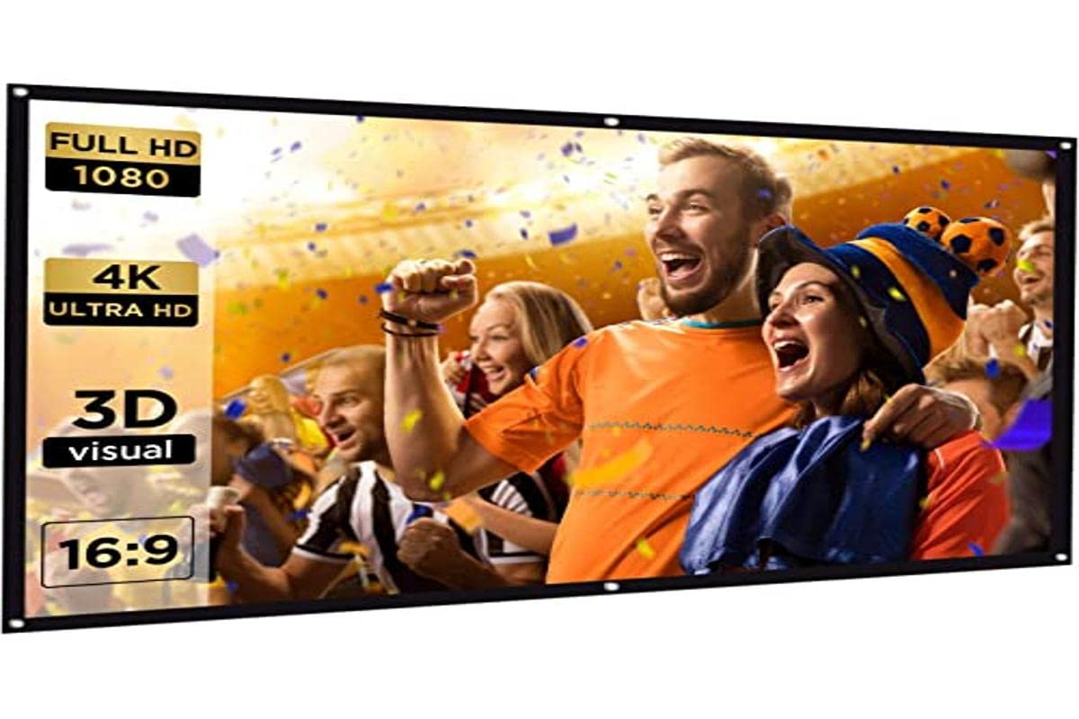 100 Inch Screen for Projector, 16:9 4K HD Projection Screen for Outdoors, Foldable Anti-Kink Projection Screen for Home Cinema