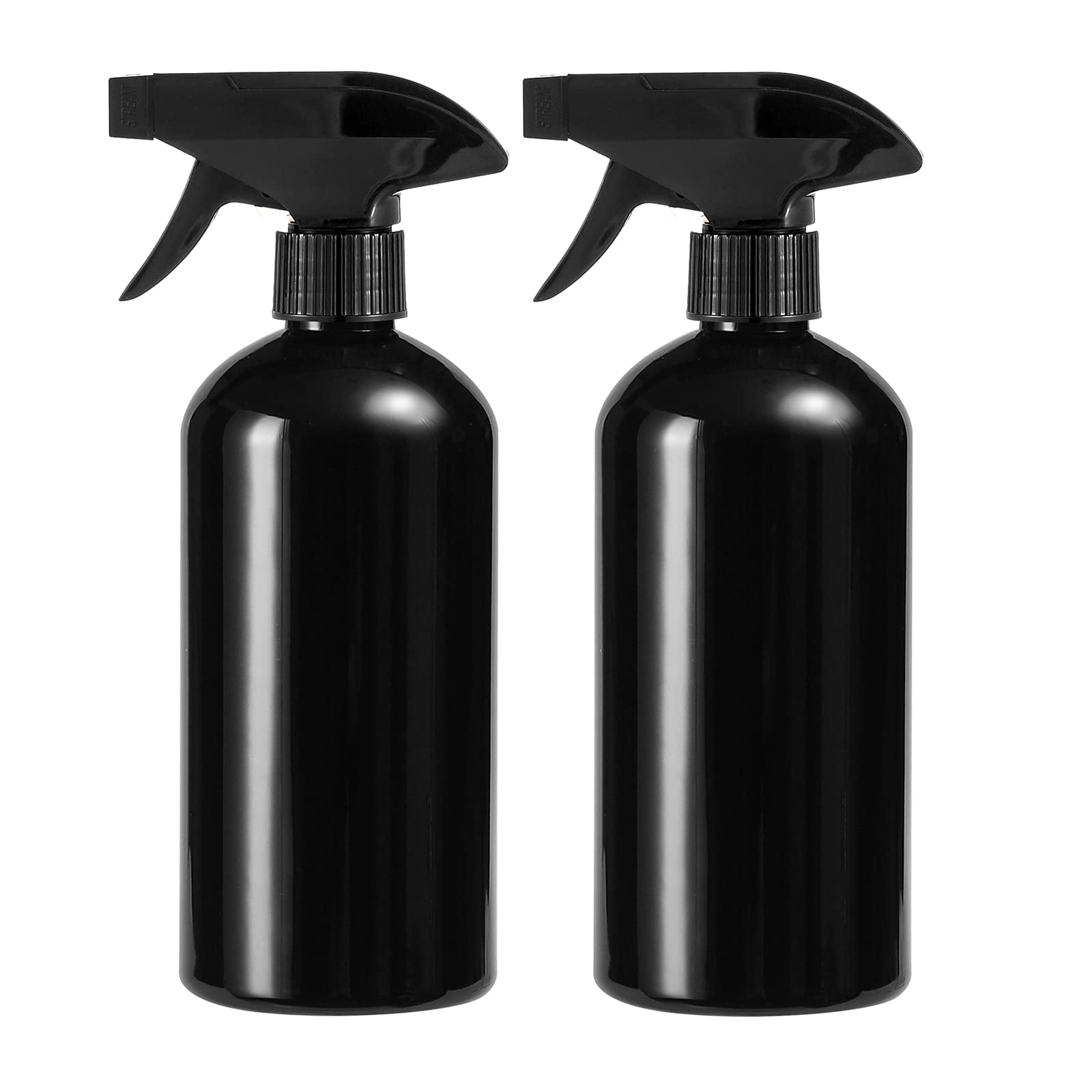 Photo 1 of UUJOLY 17 oz Plastic Spray Bottle Trigger Empty Spray Bottles Clear Refillable Container for Water, Essential Oils, Hair, Cleaning Products, Adjustable Head Sprayer and Stream, Black, 2 Pack