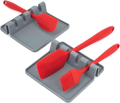 Koksi Utensil Rest 2 Pack - Silicone Spoon Holder, Heat Resistant, BPA-Free