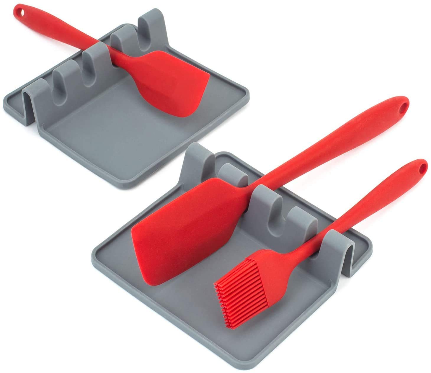 Utensil Rest for Kitchen with Drip Pad – Silicone Spoon Holder for Hob & Countertop, Heat Resistant, BPA-Free, Non-Slip Utensil Tray for Spoons, Tongs, Ladles – 2 Pack