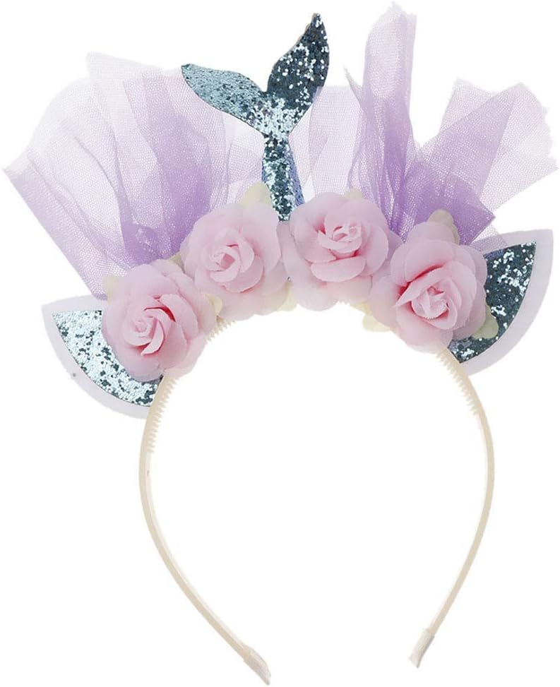 Mermaid Headband Tulle Sea Animal Hairbands Girls Hair Accessories for Halloween Costume Birthday Party Decoration Girl - B