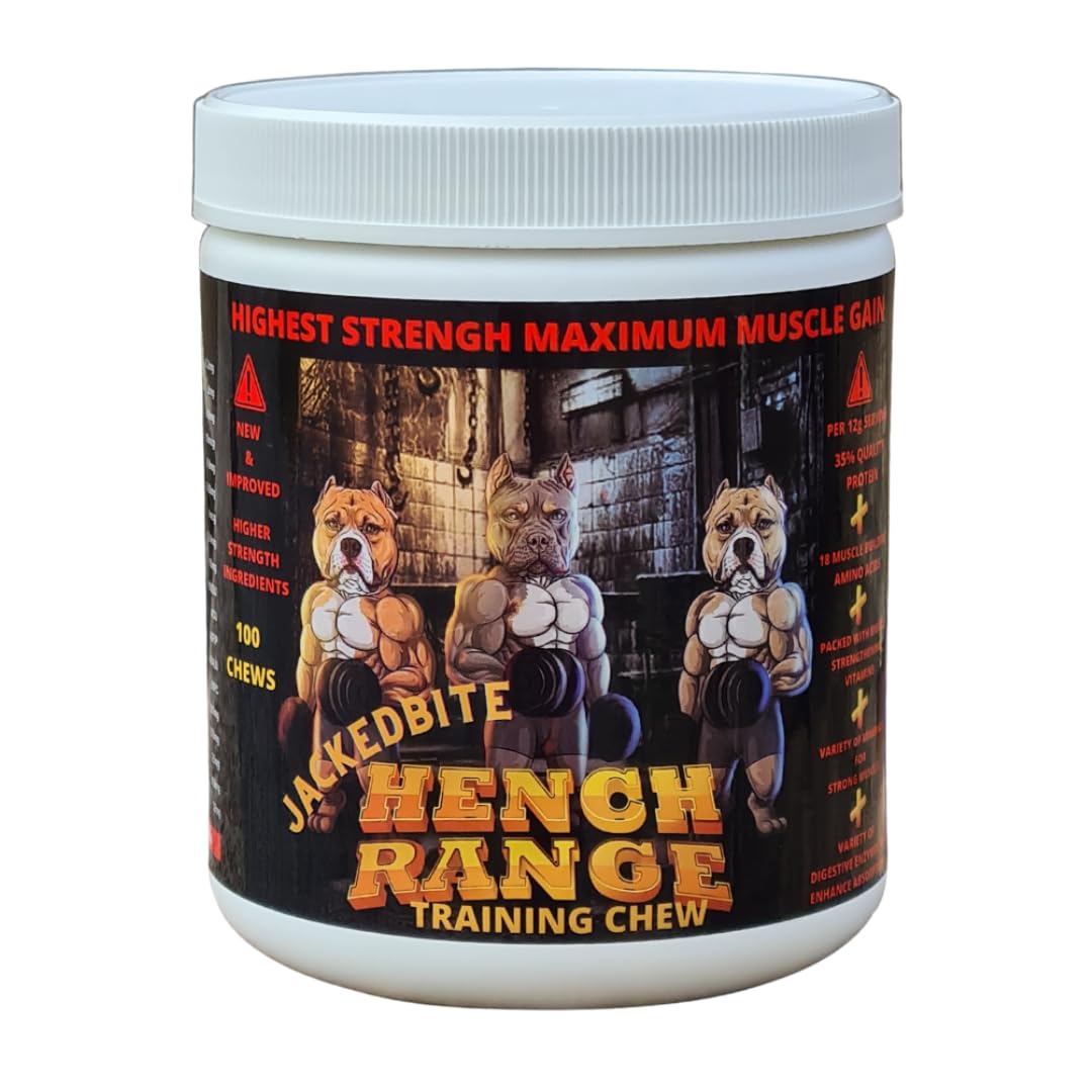 Hench Range JackedBite Muscle Builder Training Chew For Dogs - Premium High Protein Dog Chew For Muscle Growth and Recovery - Perfect for Active, Working, and Ageing Dogs + Nutritional Support