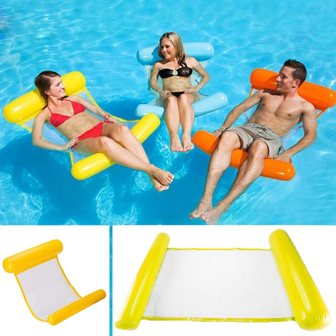 Water Hammock,Sinwind Swimming Pool Beach Floating Recliner Inflatable Water Hammock Floating Bed Lounge Chair Drifter Swimming Pool Beach Float for Adult (Yellow)