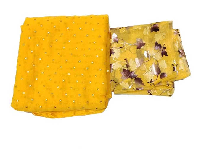 Womens Pure Nazamin Saree with Organza Blouse Piece (Yellow)