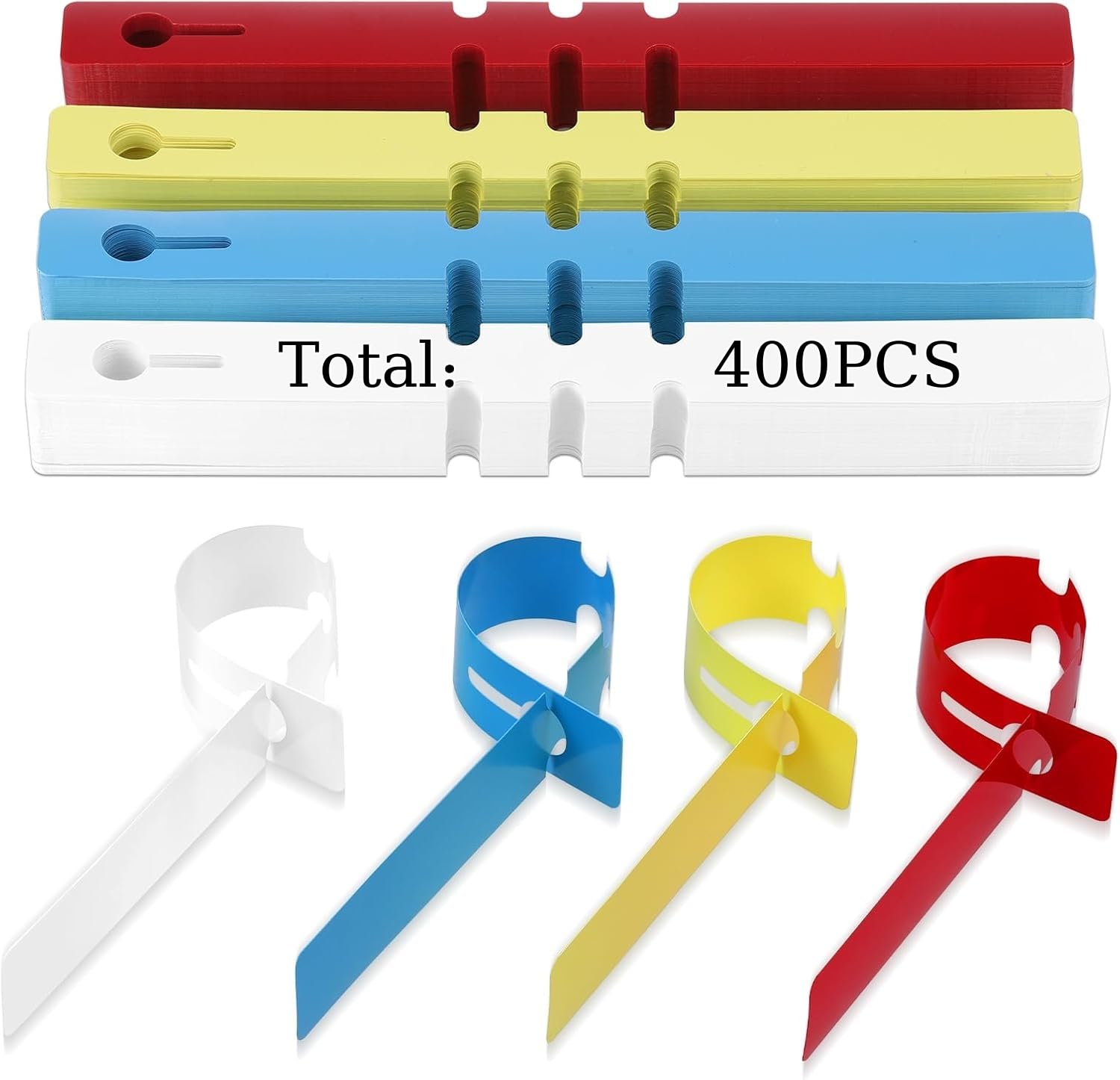 Yimomoyi 400Pcs Plastic Tree Labels, Garden Plant Tags Hanging Tags Wrap Around, Waterproof Plastic Tree Labels Tags, Adjustable Coloured Plant Labels for Outdoor Plants, 4 Colours 2x21cm