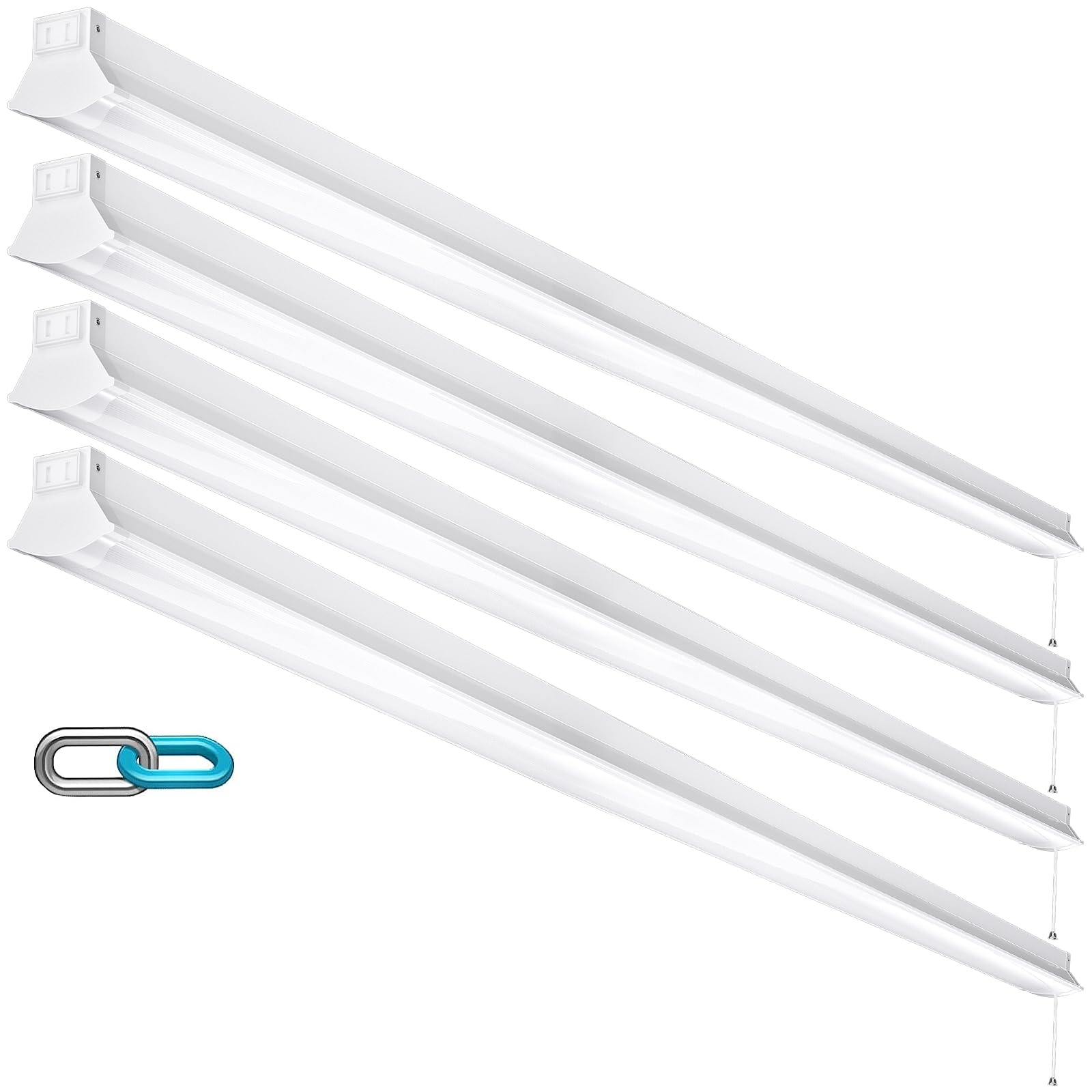 Photo 1 of FAITHSAIL Linkable 8FT LED Shop Light, 110W, 12000 LM [Eqv.350W Fluorescent] 5000K, 8 Foot LED Fixture for Garage, Warehouse, Energy Saving Upto 2500KW*5/Y(5Hrs/Day)-Hang & Flush Mount, White, 4 Pack