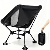 Ultralight Camping Chair Plus, Portable Backpacking Chair with Anti-Sinking Large Feet &amp; Carry Bag, Lightweight Compact Folding Outdoor Chair for Hiking, Beach, Fishing, Picnic, Lawn, Travel (Black)