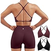 SUUKSESS Women 2 Piece Open Back Strappy Sports Bra Pack Twist V Neck Workout Crops