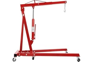 1 Ton Folding Hydraulic Engine Hoist, Engine Hoist with Wheels, Heavy Duty Steel Hydraulic 2204.6lbs Shop Crane for Workshops