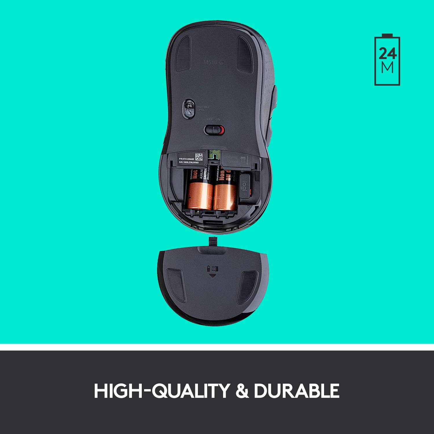 Logitech M510 Wireless Computer Mouse Comfortable Shape with USB Unifying Receiver, with Back