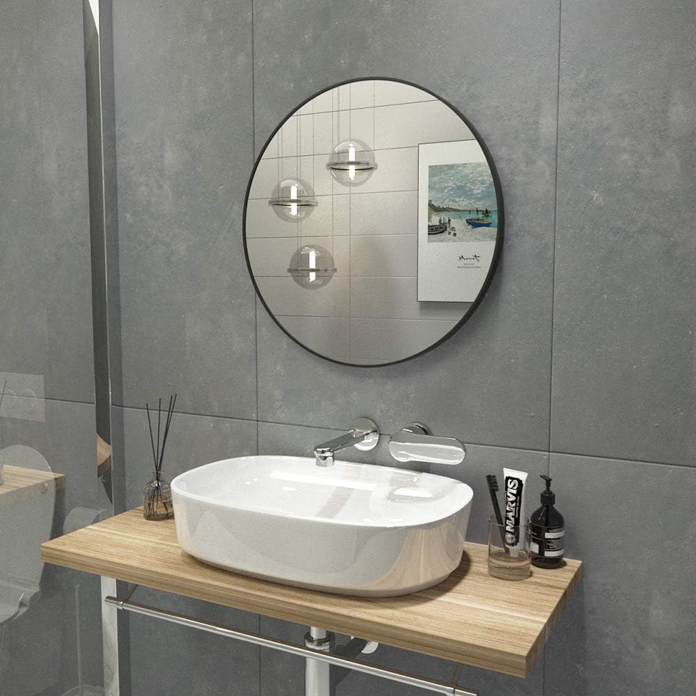 Flyoung Round Mirror Black, 24 inch Circle Mirror for Wall, Metal Frame Modern Mirror for Bathroom, Dining Room, Bedroom: Kitchen & Dining