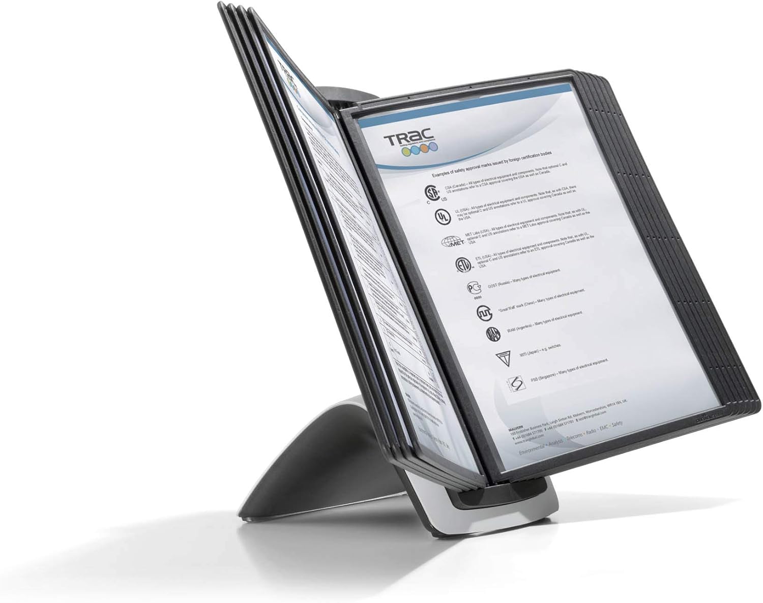 Durable SHERPA STYLE Display Panel Desk Unit | 10 Panels in Black | Ideal for Storing and Display ing A4 Documents