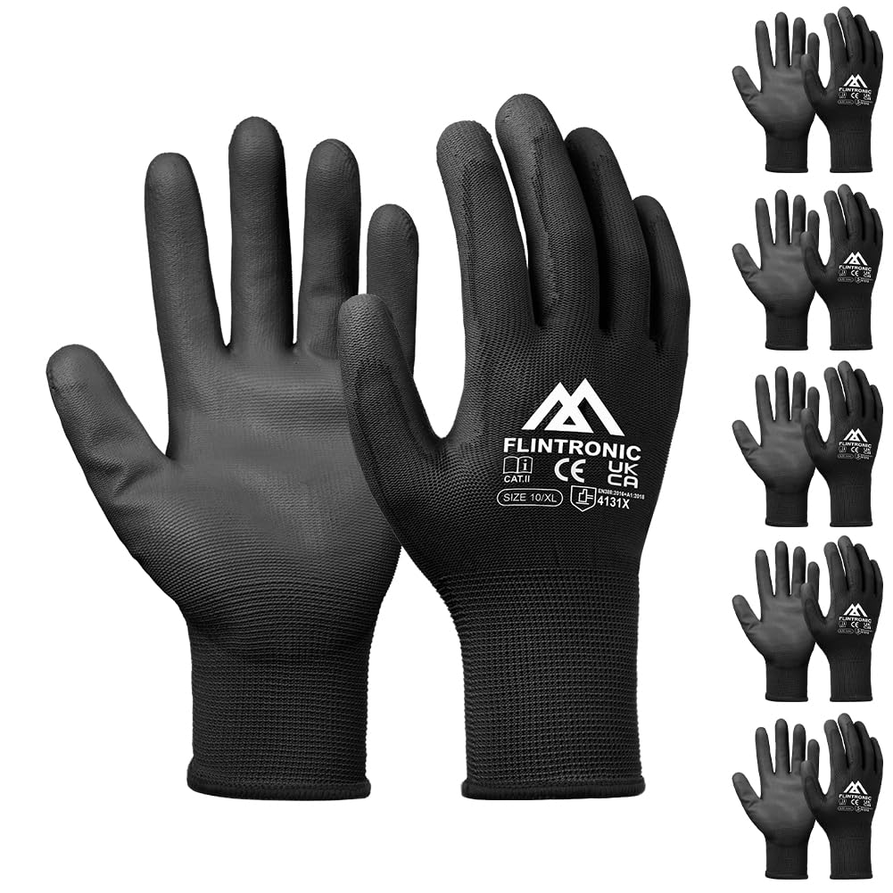 Flintronic Scratchproof, Non-Slip PU Coated XL Work Gloves for General Duty and Gardening