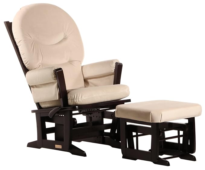 angel line windsor glider and ottoman espresso finish and beige cushions