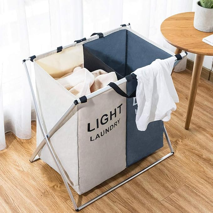 qinhome Organizador de cesto de Ropa Sucia Plegable Impreso Plegable Tres Rejillas Inicio Cesto