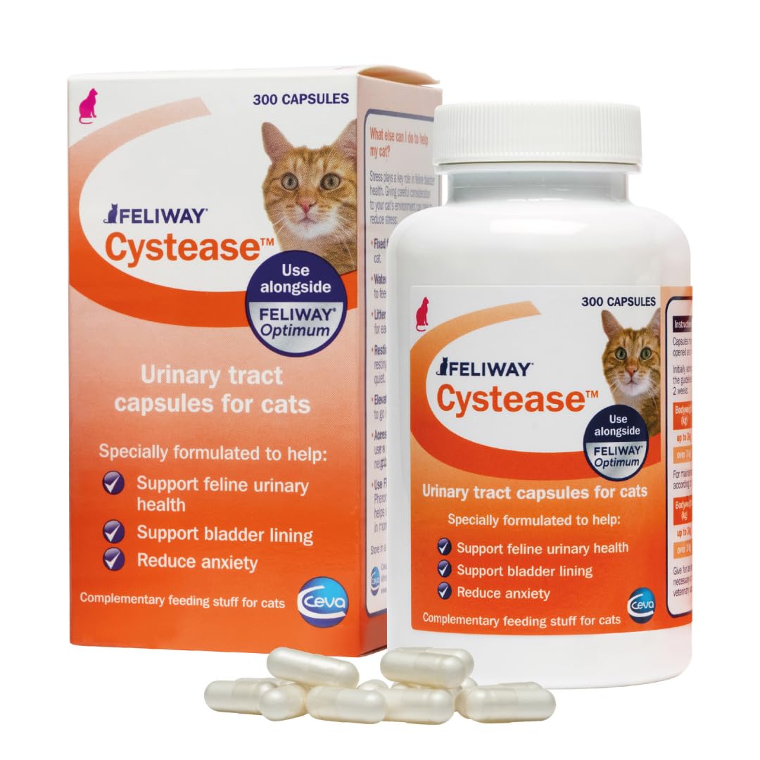 Feliway Cystease 300 Capsule Pack, 300 Feliway Cystease Capsules For Cats Urinary Tract Infection Treatment, Cat Supplements To Help Stress Related Bladder Issues And Reduce Cat Anxiety In Your Pet