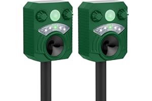 ULTRABOT 2 Pack Ultrasonic Animal Repellent Solar Powered Deer Repellent Device Cat Deterrent Outdoor Waterproof Motion Activated Dog Repellent for Yard Get Rid of Deer Cats Dogs Raccoon Skunk