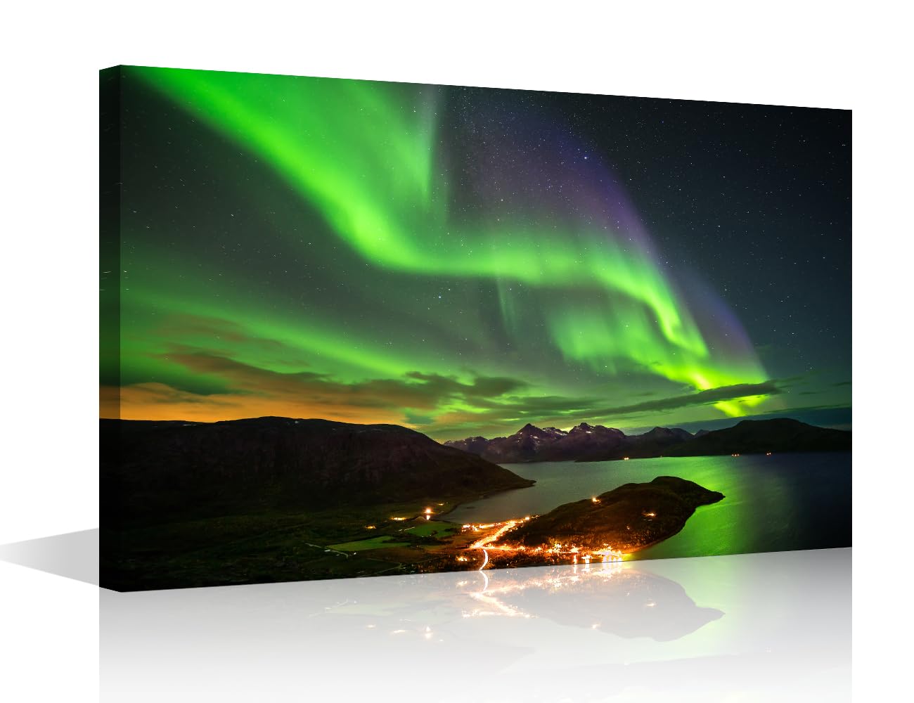 Aerial view of Northern Lights Canvas Wall Art Painting Aurora Wave Wall Decor for Living Room Natural Landscape Pictures Print on Canvas Framed Modern Artwork for Bedroom Decorations, 12" Wx18 H